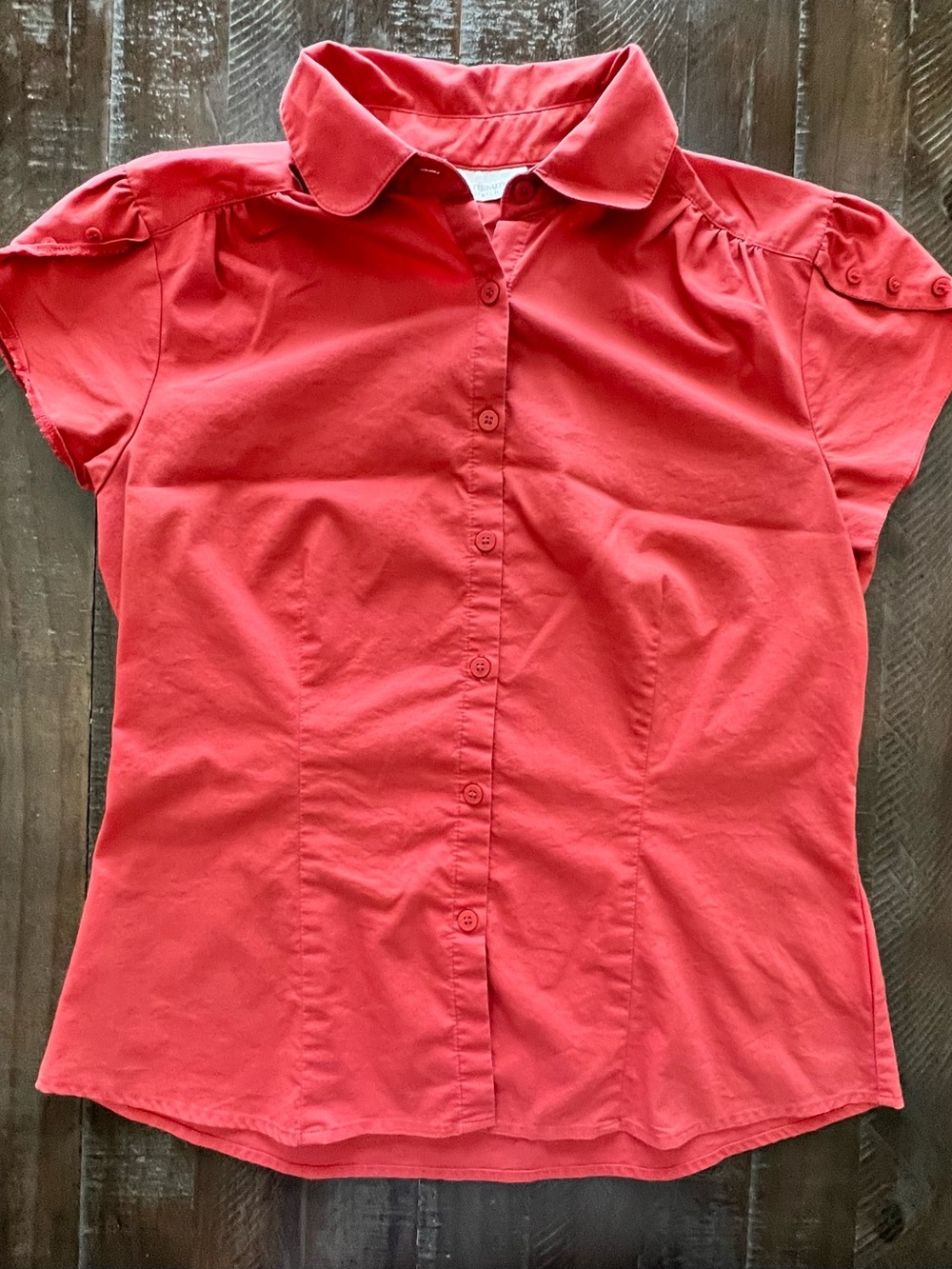 Worthington Coral-Red Button Front Short Sleeve Shirt